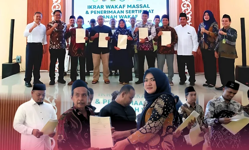IKRAR WAKAF MASSAL DAN PENYERAHAN SERTIFIKAT TANAH WAKAF KOTA MOJOKERTO