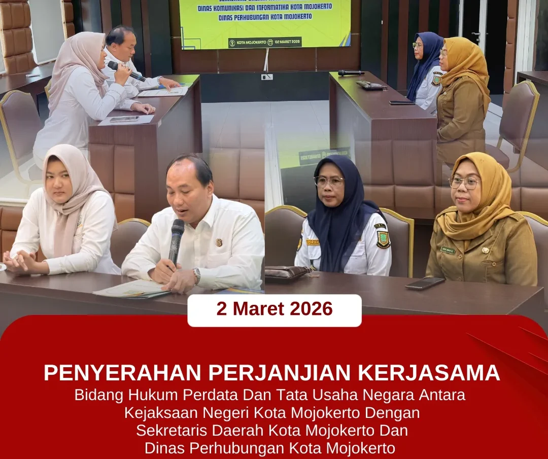 Penyerahan Perjanjian Kerjasama Bidang Hukum dengan Sekretaris Daerah Kota Mojokerto dan Dinas Perhubungan Kota Mojokerto